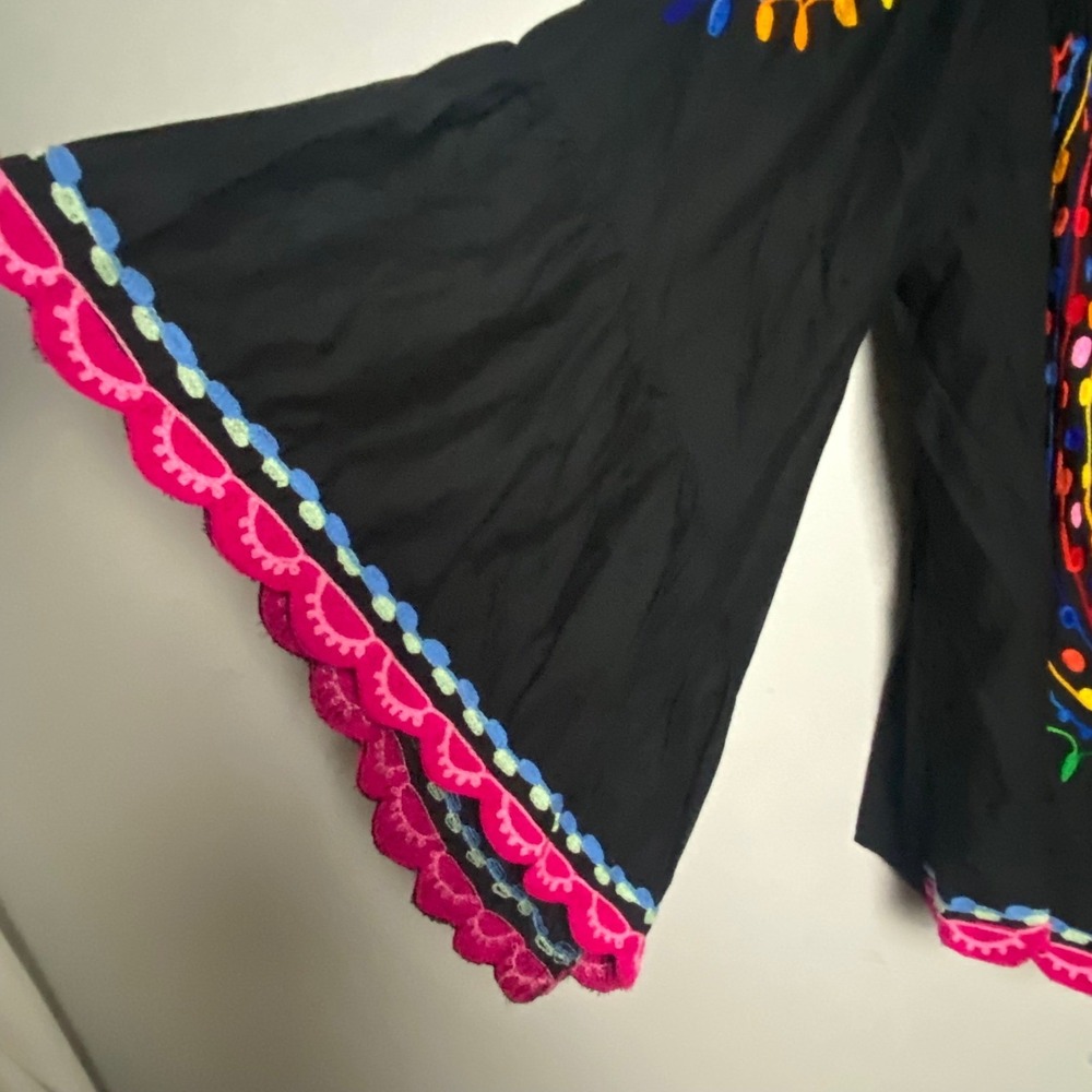 Ruby Yaya Black Embroidered Top Womens Small Boho Festival Artsy Gypsy Whimsical - Picture 6 of 11